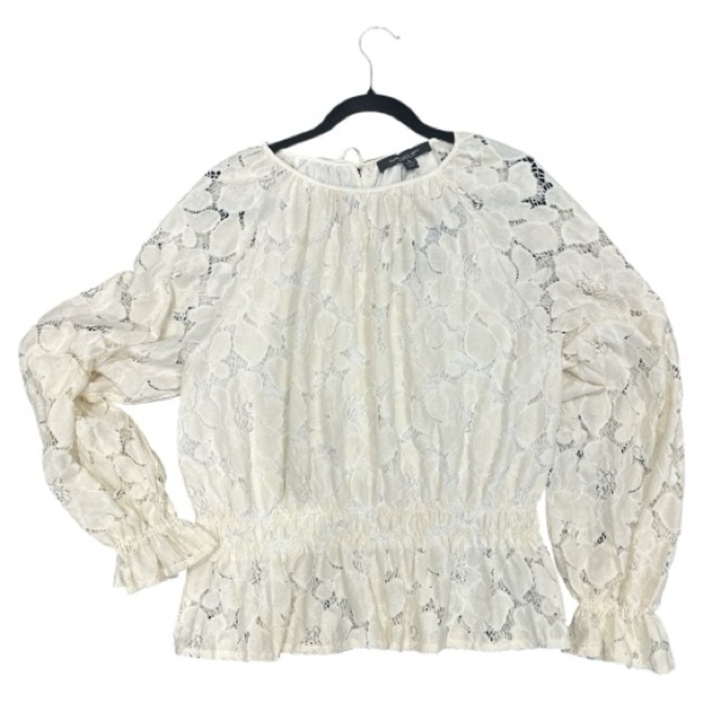 Marc New York Elegant White Lace Women's Top Long Sleeve Lined Size XL NWT